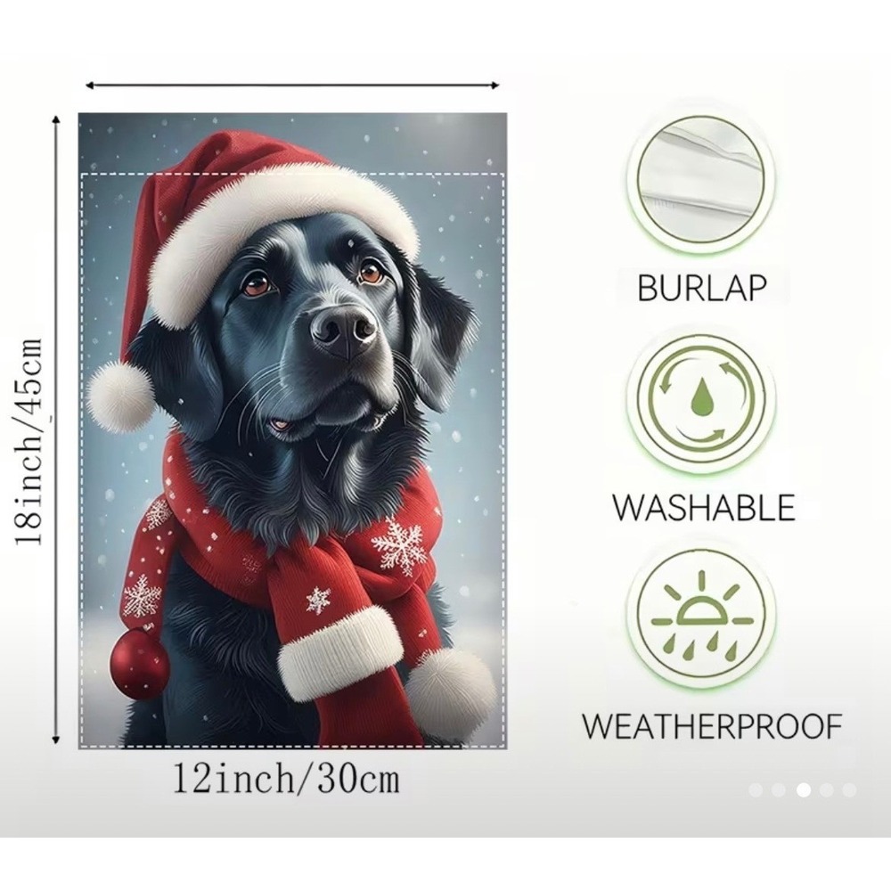 Christmas Black Lab Garden Flag 12x18 Burlap Winter Dog Decor Double Sided Santa